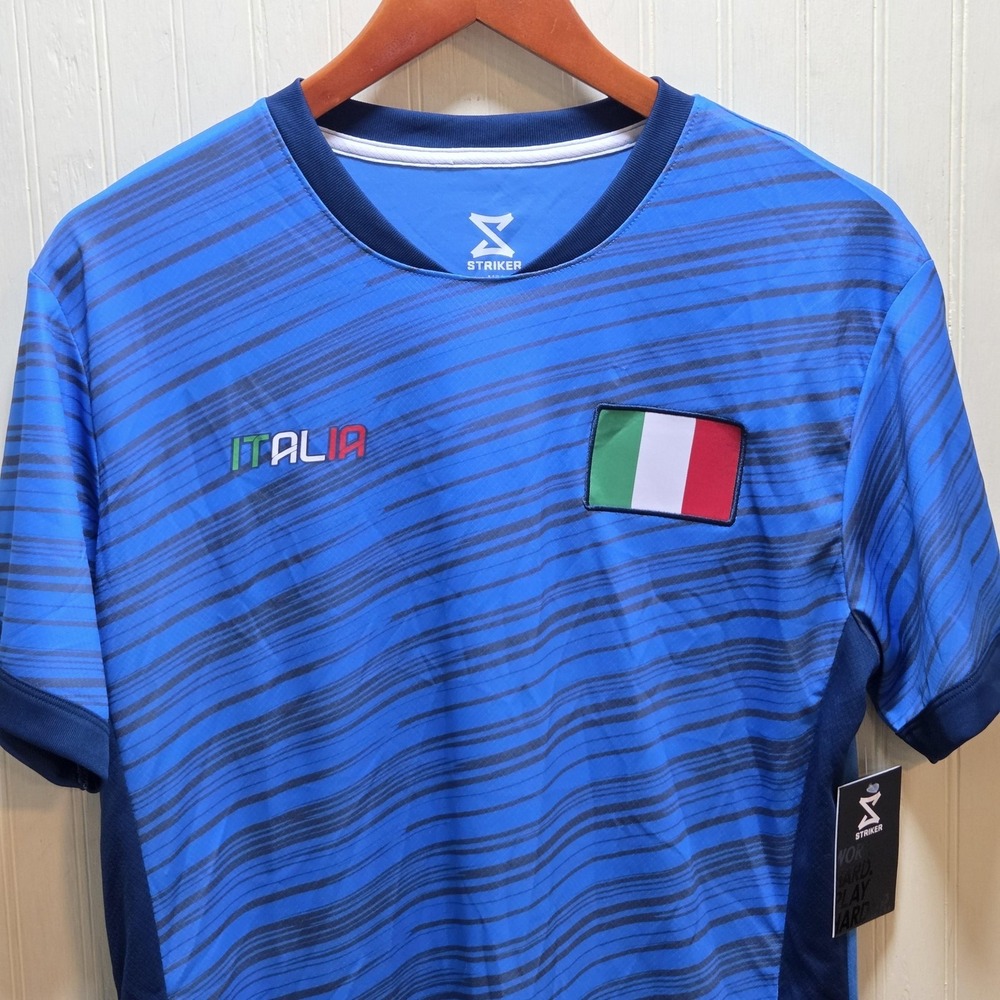 Italy Soccer Shirt Mens Medium Blue Soccer Striker Italia Jersey Top Football
